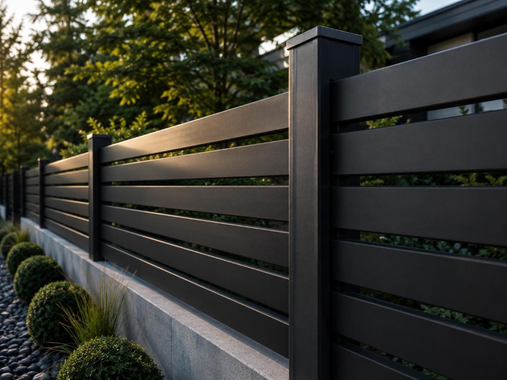 Horizontal slat aluminum fence